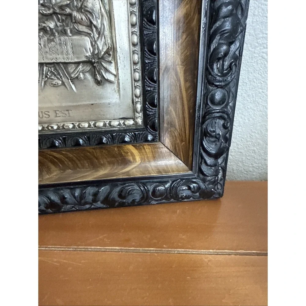 Vtg Made In Spain Aluminum Raised Relief The Last Supper Framed‎ Wall Art 12x18